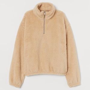 H&M Teddy Sherpa Pullover Sweater Half Zip